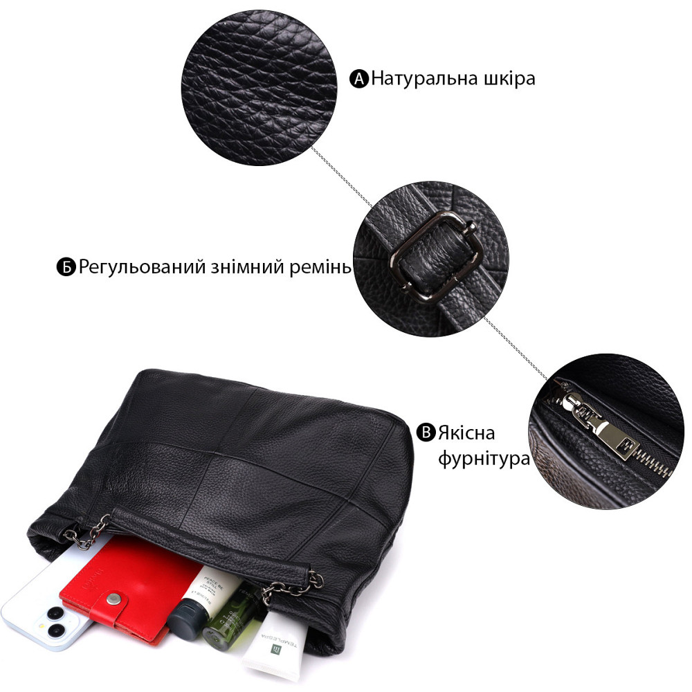 Удобная повседневная сумка из натуральной кожи для женщин Vintage 22992 Черный Киев - изображение 4