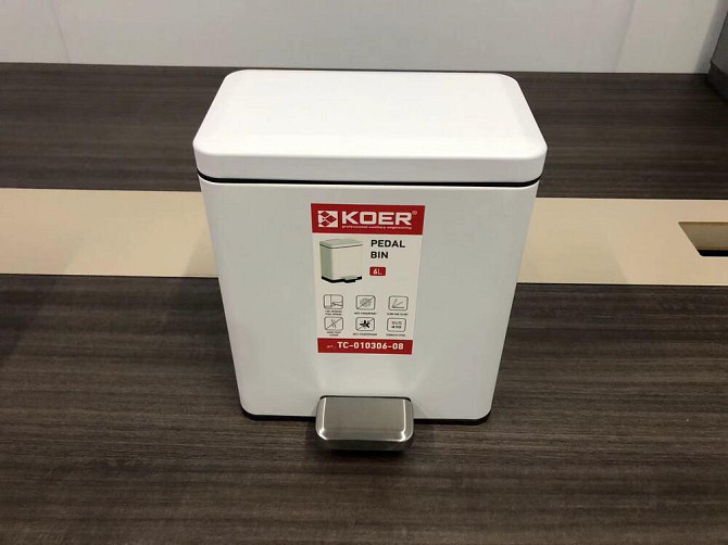 Мусорное ведро с плавным закрытием прямоугольное Koer TC-010306-08 6 л цвет белый антипалец (KR5601) Черновцы - изображение 4