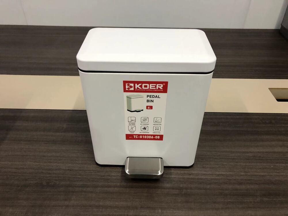 Відро для сміття з плавним закриванням прямокутне Koer TC-010306-08 6 л колір білий антипалець (KR5601) Чернівці - фото 4