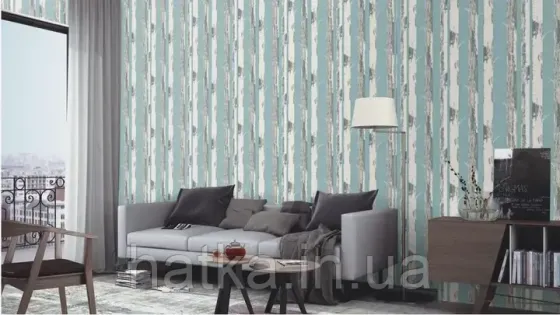 Шпалери вінілові на флізеліні Rasch Clasik 0,53х10 дерева берези сірі білі на сіро-блакитному Київ