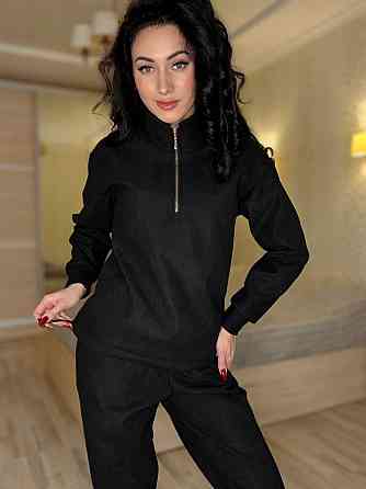 Жіночий теплий костюм-двійка: кофта та штани вельвет на щільному флісі Чорний, 42/44 Одеса