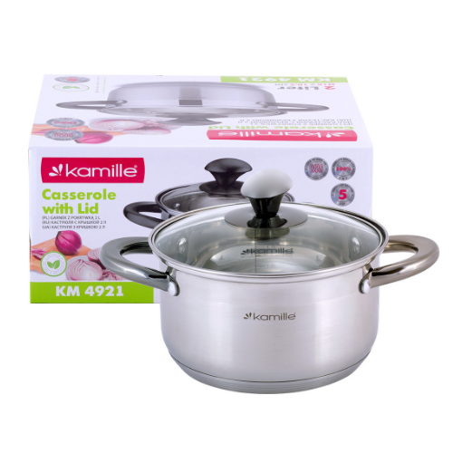 Каструля нержавіюча сталь 2л з кришкою порожнисті ручки 4921 KAMILLE Житомир