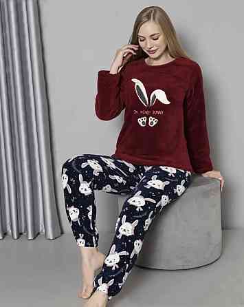 Жіноча флісова піжама з принтом Бордово-синий, M Харків