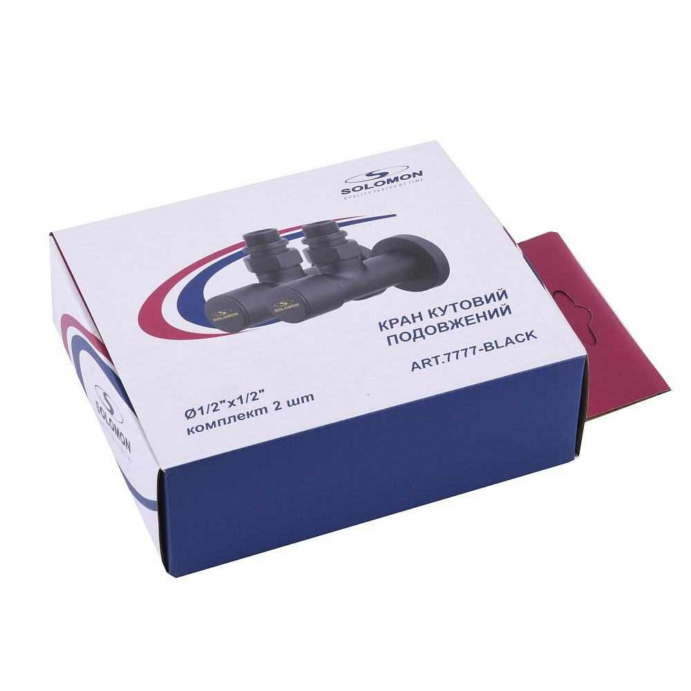 Набір Кран вентильний кутовий з американкою SOLOMON LUX 1/2″  7777  (2шт.) BLACK   (1уп) Тернопіль - фото 5