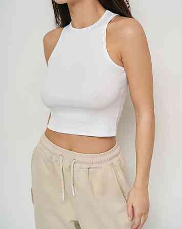 Майка женская укороченная - кроп-топ - в рубчик Ozkan 26814 S, M, L, XL, Белый Киев