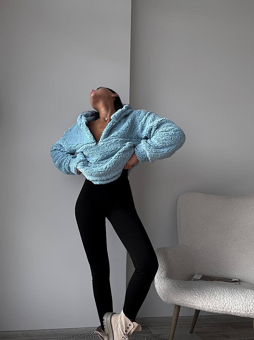 Стильний жіночий теплий костюм двійка Тедди, рубчик щільний із начосом Блакитний, 46/48 Одеса - фото 2