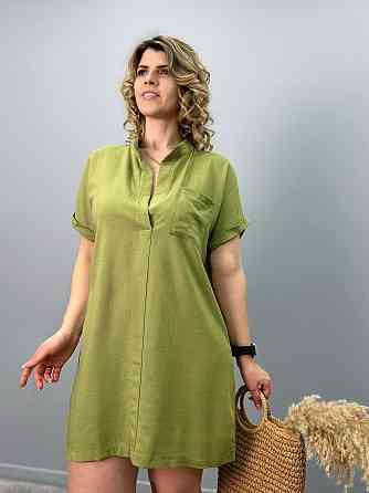 Женская льняная туника большого размера Inga 50-52, Хаки Киев