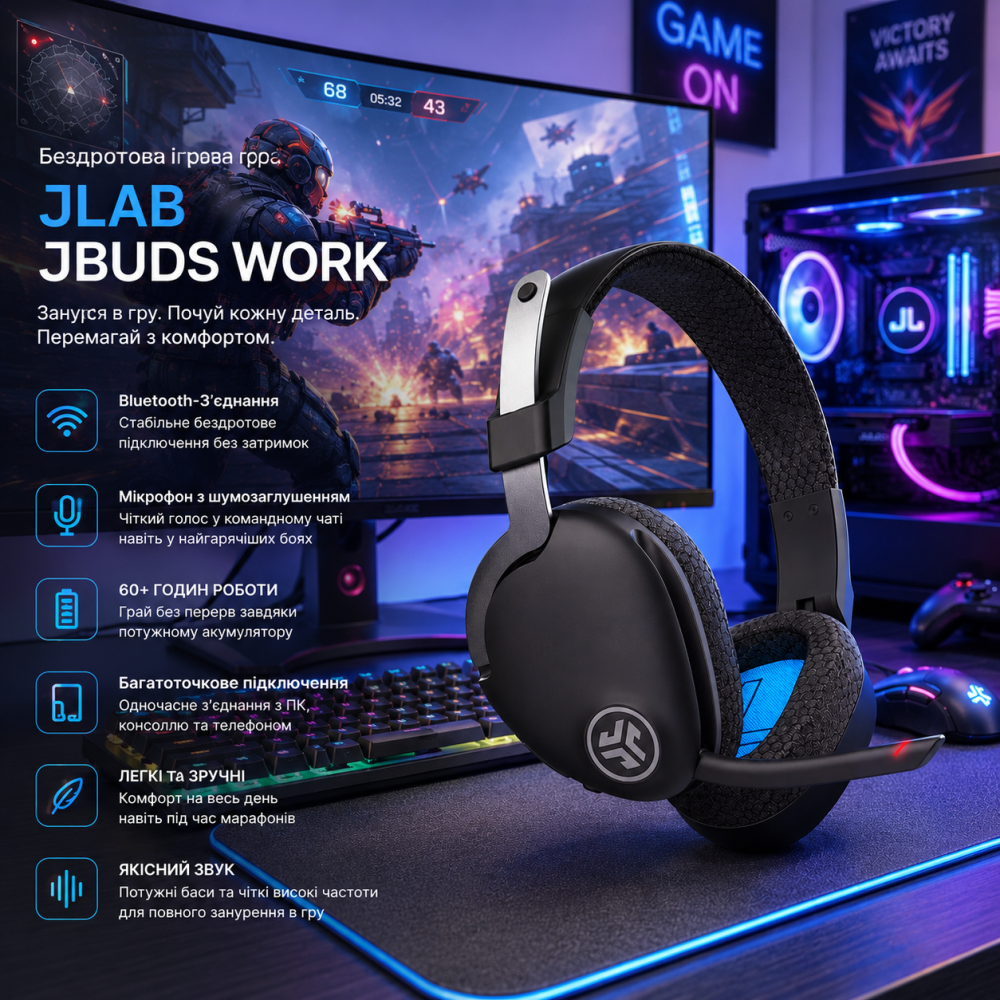Беспроводная гарнитура JLab JBuds Work: Bluetooth, микрофон с шумоподавлением, 60+ часов работы, многоточечное подключение Киев - изображение 7