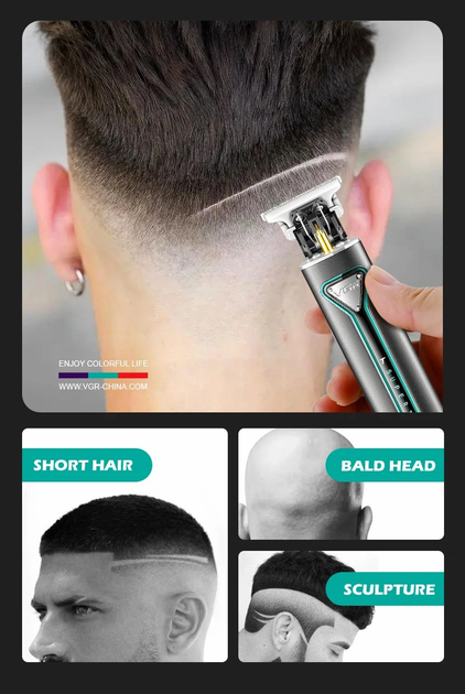 Тример-машинка акумуляторна для стриження волосся й бороди VGR V-009 (4 насадки) Чорний Вінниця - фото 7