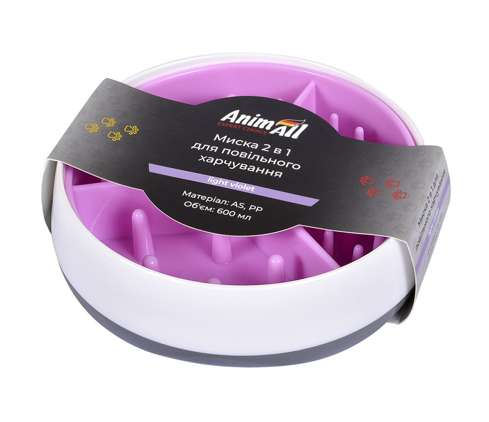 Миска 2 в 1 для повільного годування собак AnimAll, квадратна, 600 мл, світло-фіолетова (PS8018) Київ - фото 1