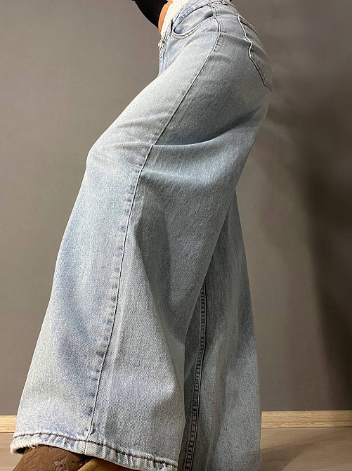 Джинси жіночі I8 162-24 PALAZO BOXER біла резинка на талії широкі кльош від стегна, блакитний, 27, 2 Одеса - фото 10