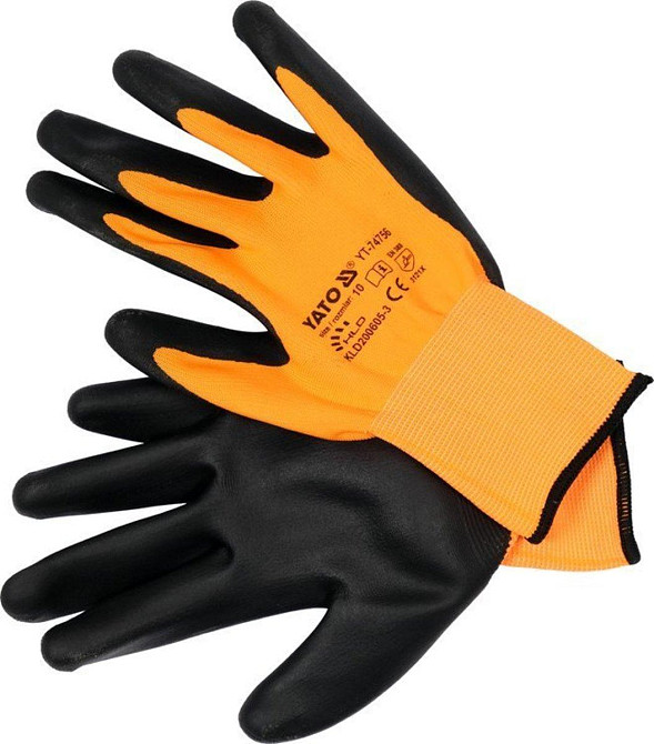 Рукавиці робочі нейлонові з нітриловою оболонкою YATO розм. 10, для користування смартфоном [12/144] Одесса - изображение 1