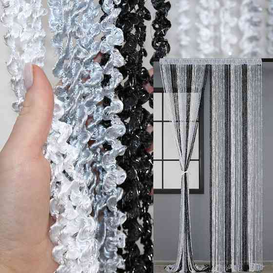 Шторы-нити спираль с люрексом Белый с серо-черным 300х300см 1 шт (61-020) Киев