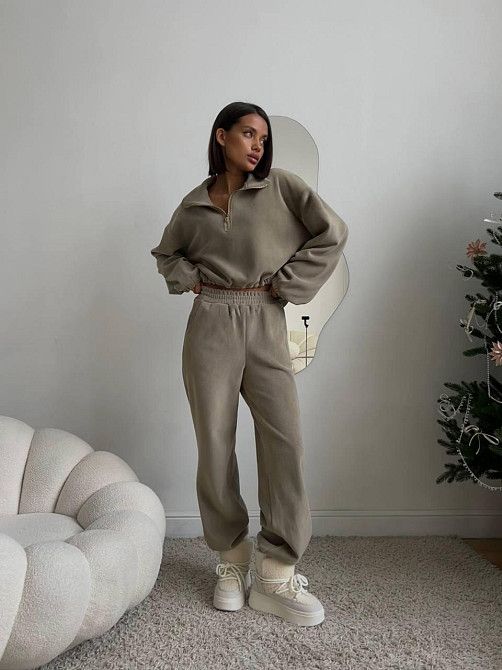 Жіночий теплий костюм у спортивному стилі турецький двосторонній фліс Сірий, 42/44 Одеса - фото 1