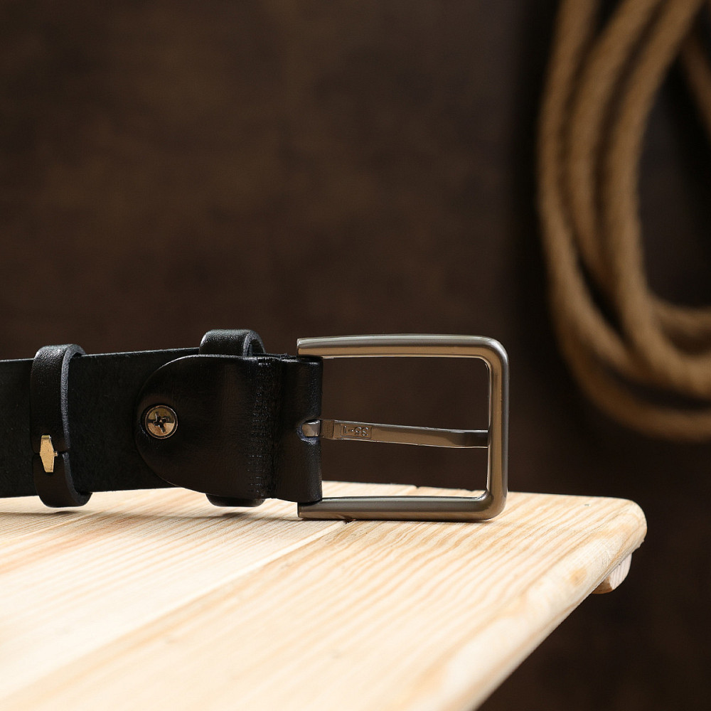 Шкіряний батальний ремінь для чоловіків Vintage 20700 Чорний Київ - фото 2