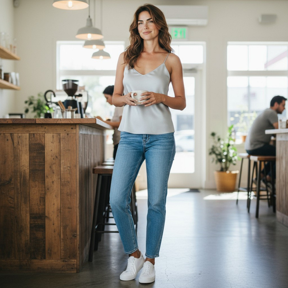 Шовкова майка на тонких бретельках Сірій M/L Харків - фото 4