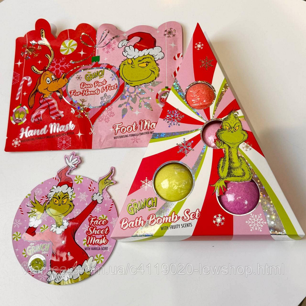 Подарунковий різдвяний та новорічний набір з Грінчем The GRINCH бомбочки для ванної+маска для обличчя+маска для рук і ніг Чернівці - фото 1