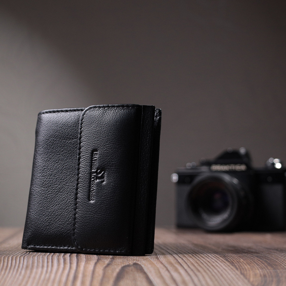 Жіночий гаманець середнього розміру із монетницею зовні із натуральної шкіри Чорний (ST Leather) Київ - фото 3