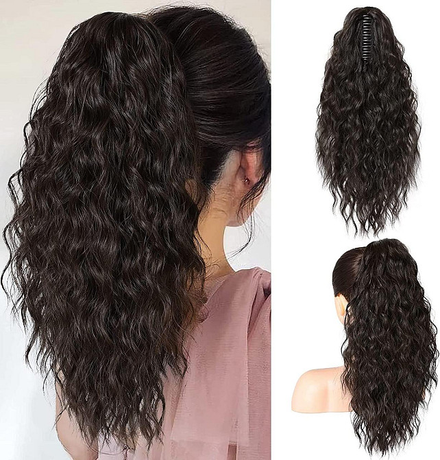 Накладний хвіст PORSMEER Ponytail 45 см Чорно-коричневий кучерявий об'ємний на крабі синтетичний Київ - фото 4