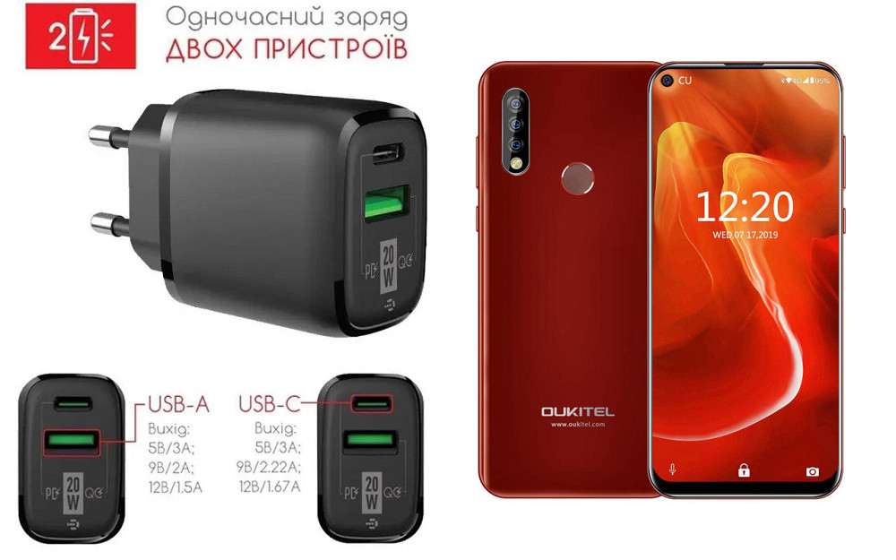 Сетевое зарядное устройство для Oukitel C17 Pro, 20W 3A, Quick Charge 3.0 Киев - изображение 1