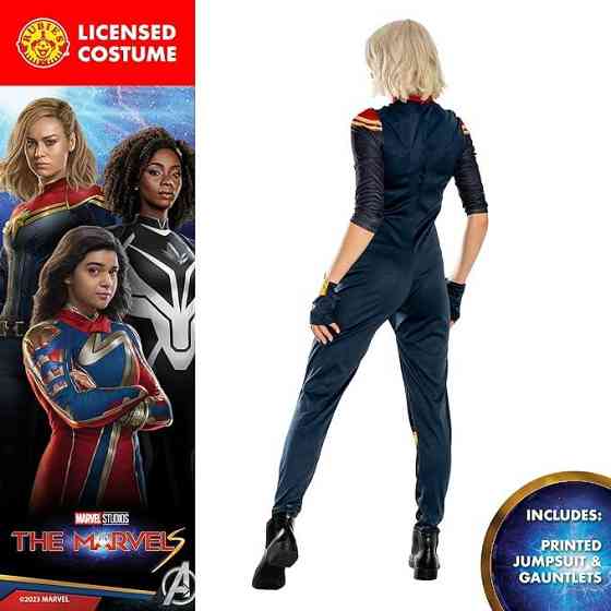 Костюм Капітан Марвел для жінок, комбінезон ліцензійний Captain Marvel супергероя з емблемою, рукавичками для Хелловіну, косплею Київ