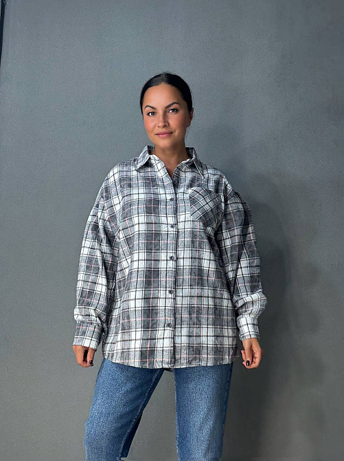 Сорочка жіноча YZY 7765 в клітинку оверсайз широка варена, сірий, one size Київ - фото 5