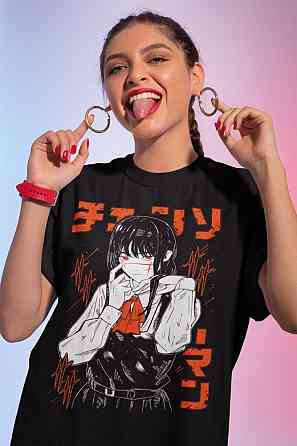 Футболка чоловіча з аніме принтом Людина-бензопила оверсайз (S/M/L) Чорний AnimeJ0030 Дніпро