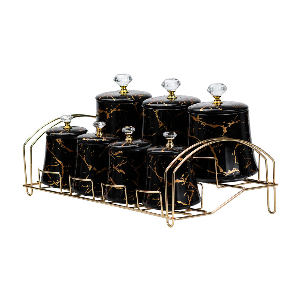 Yiwu Набір для спецій 4 шт по 250 мл і 3 шт по 550 мл на металевій підставці чорний Киев - изображение 6