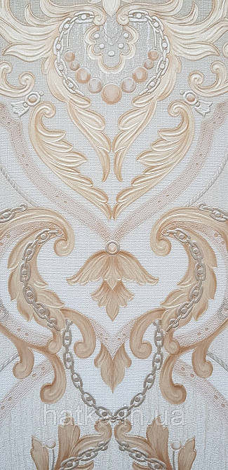 Шпалери вінілові на флізеліні AdaWall Seyyah 1.06х10 вензелю завитки великі структурні золотом на бежевому Київ - фото 4