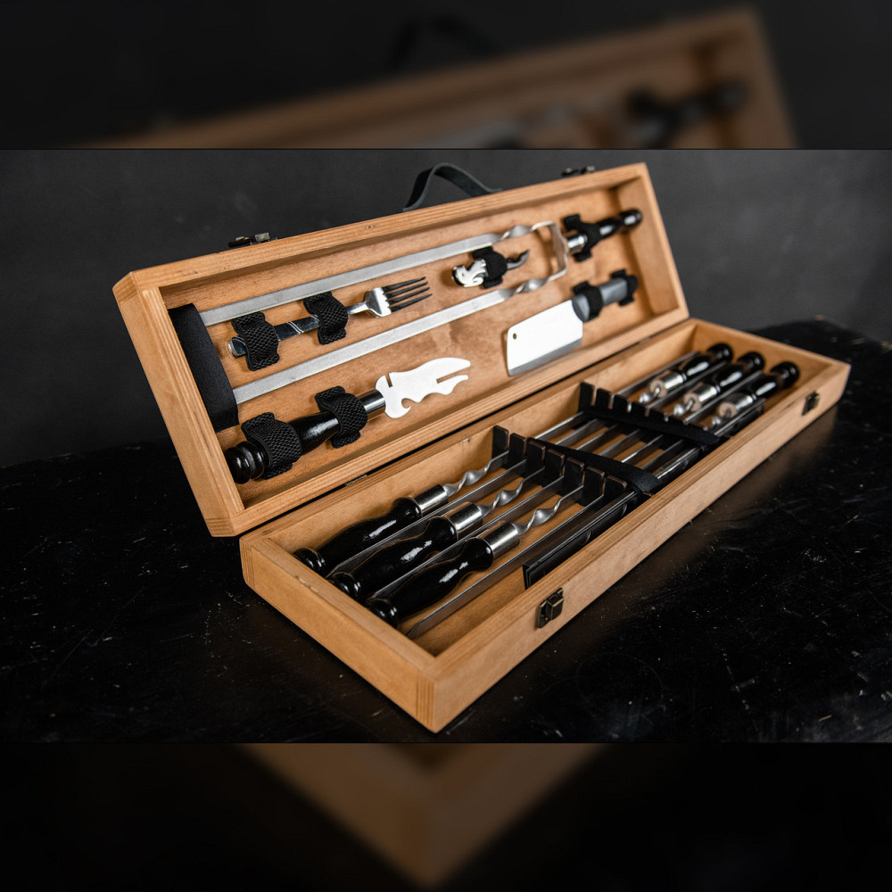 Шампури подарункові набір бокс для пікніка гриля та барбекю Оригінальні Віп подарунки на день народження татові, хлопцю, Тернопіль - фото 5