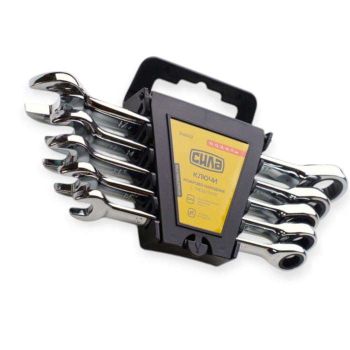 Набір ключів ріжково-накидних з тріскачкою 10-17 мм 5 шт (планшет) CrV Мукачево - фото 1