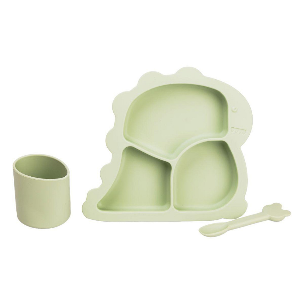 Дитячий набір силіконової посуди, 3 предмети, зелений Київ - фото 1
