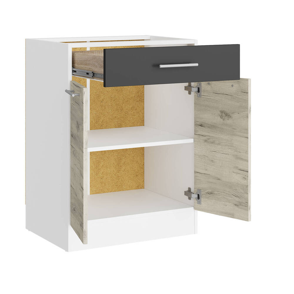 Кухонный модуль нижний с шухлядой Эверест Эко 600 дуб крафт белый/графит/белый (без столешницы) 60х46х82 см (DTM-071023) Львов - изображение 2