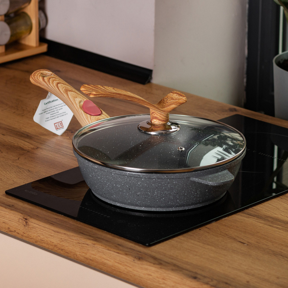 Алюмінієва глибока сковорода (2,8 л) зі скляною кришкою Ø 26 см сіра MGC HP-4-464G Коломия - фото 7