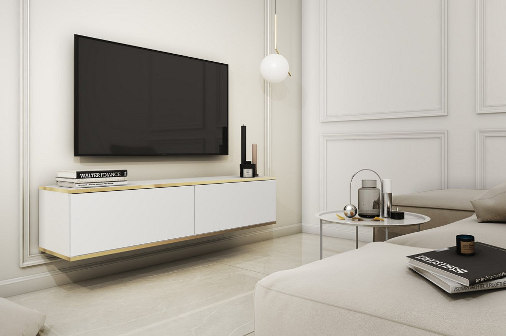 Тумба під телевізор навісна Perfect Home Оро / Oro 2-дверна RTV135 Білий (PFH-091349) Дніпро - фото 1