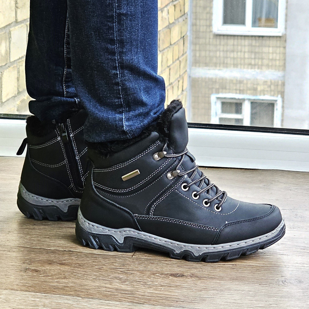 Ботинки Зимние Мужские на Меху Чёрные Зима Мех Прошитые (размеры: 40,41,42,43,44,45) Видео Обзор Днепр - изображение 1