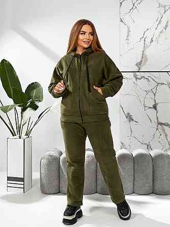 Жіночий теплий костюм-двійка: кофта та штани батал двосторонній фліс Полар Хакі, 54/56 Одеса