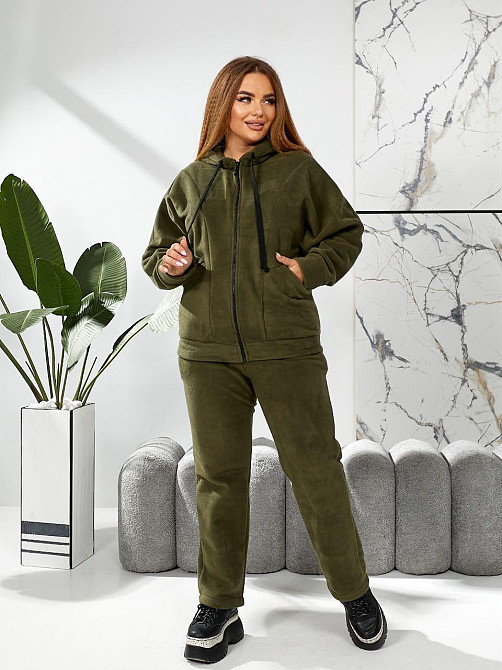 Жіночий теплий костюм-двійка: кофта та штани батал двосторонній фліс Полар Хакі, 54/56 Одеса - фото 6