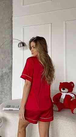 Женская базовая роскошная пижама двойка шелк Армани Красный, 42/44 Одесса