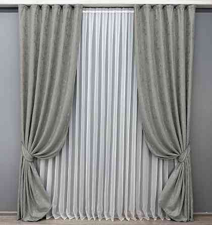 Комплект готовых штор VR-Textil Лен мрамор Pavliani № 1665ш Серый 150х270 см 2 шт (33-0554) Киев