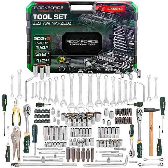 Набір інструментів 202+2пр. 1/4", 3/8", 1/2" (6гр., 12гр.) Rockforce RF-42022+2 Одеса