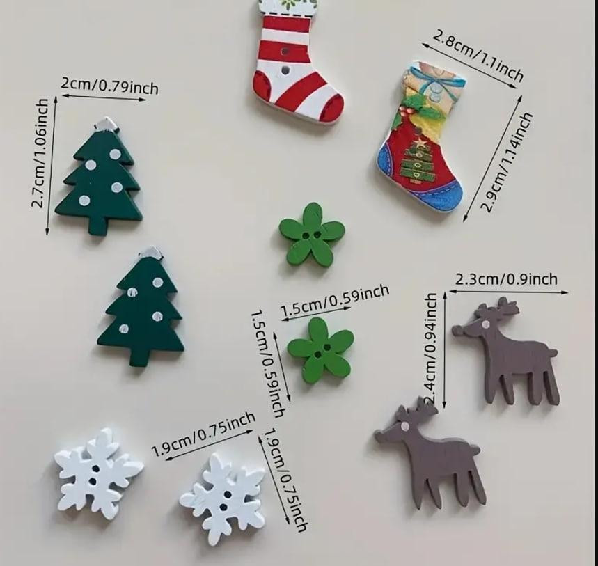 Набір новорічних гудзиків 20 шт. (олені, цукерки, сніжинки, ялинки, серця) 1.5-3 см. Київ - фото 3