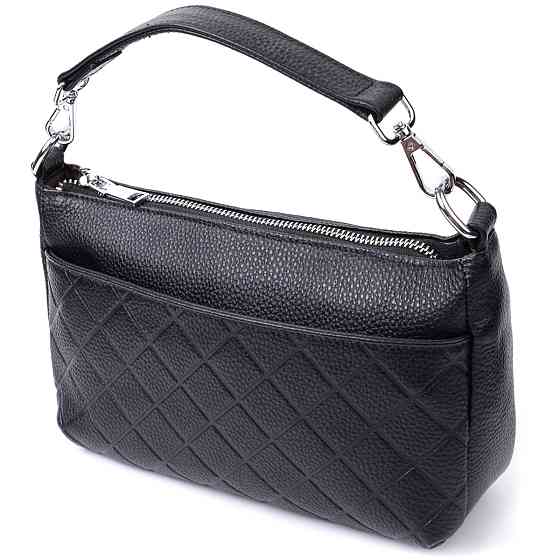 Елегантна сумка для жінок на три відділення з натуральної шкіри Чорний (Vintage) Київ