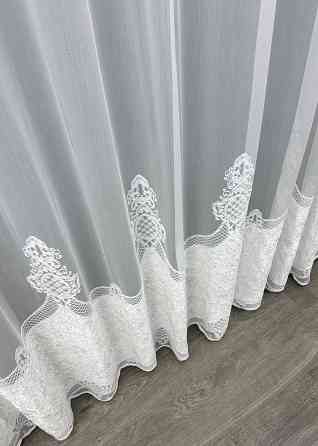 Тюль бамбук с вышивкой и бархатом цвет белый 1814т Киев