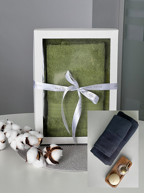 Подарочный набор полотенец Индия 50х90 см + 70х140 см, 100% хлопок Графітовий Черновцы - изображение 1