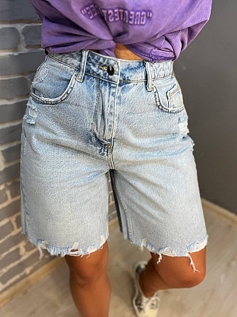 Шорти жіночі джинсові Women Denim 355-974 бермуди рвані довжина до коліна  блакитні, блакитний, 36 Одеса - фото 5