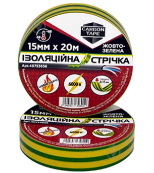 Ізоляційна стрічка карбон 15мм*20м 130мкм жовто/зелена Carbon Tape Житомир