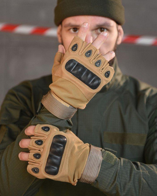 Перчатки тактичні чоловічі безпалі кайот Одеса - фото 6