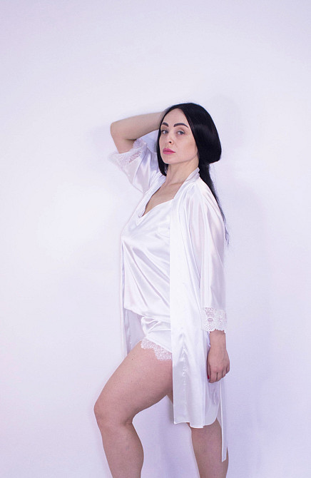 Комплект піжама з халатом з мереживом Білий Білий M Харків - фото 2