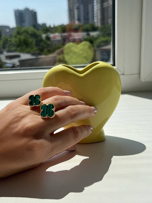 Van Cleef кільце позолота 18 К/спідниця зелене конюшина подвійне Одеса - фото 8